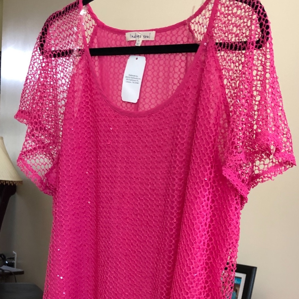 Hot pink fishnet lace top by Indigo Soul